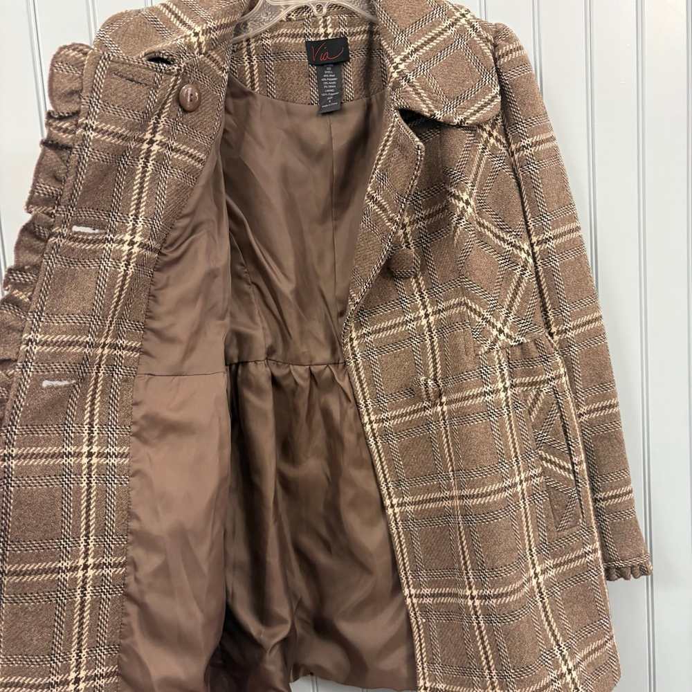 Via Women’s Wool BlendCoat Brown Cream Black Size 6 - Picture 3 of 8
